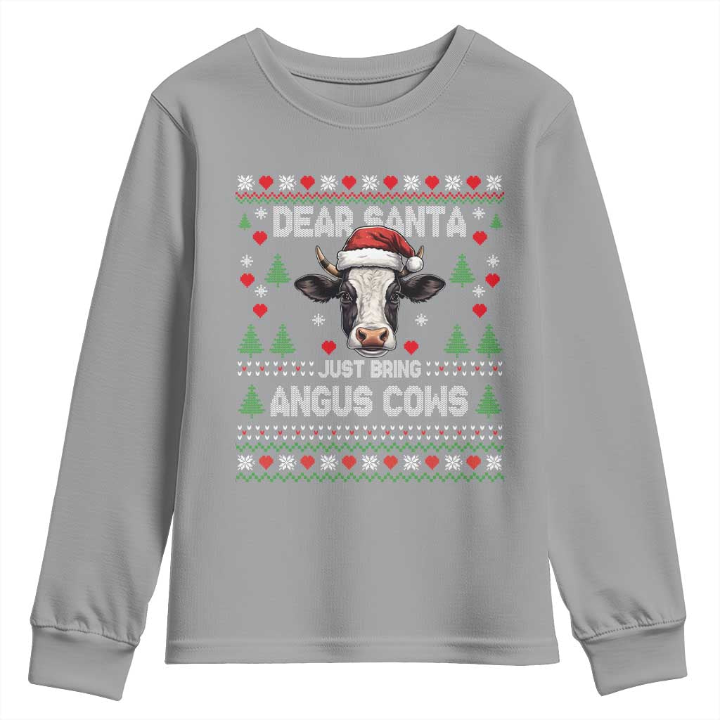 Dear Santa Angus Cow Christmas Youth Sweatshirt Funny Farm Cow Lover Holiday Farm Ugly Sweater - Wonder Print Shop