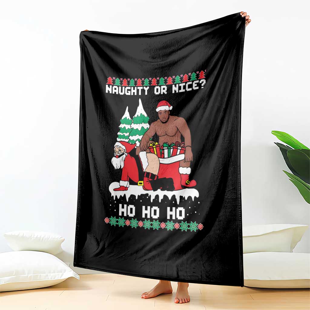 Funny Santa and Diddy Christmas Throw Blanket Naughty or Nice Ho Ho Ho Adult Humor Holiday - Wonder Print Shop