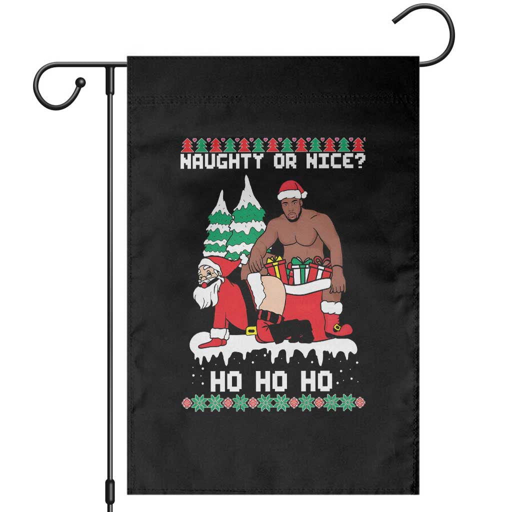Funny Santa and Diddy Christmas Garden Flag Naughty or Nice Ho Ho Ho Adult Humor Holiday - Wonder Print Shop