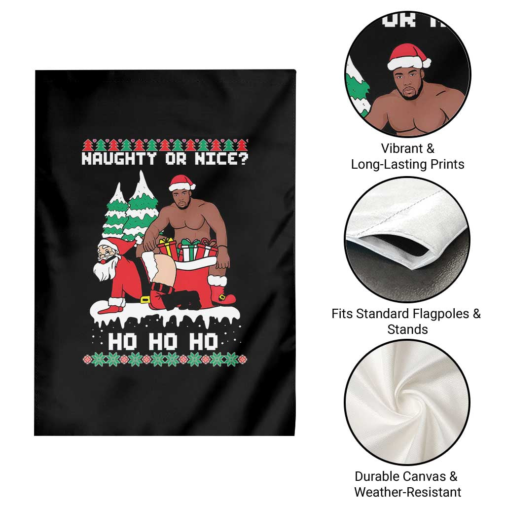 Funny Santa and Diddy Christmas Garden Flag Naughty or Nice Ho Ho Ho Adult Humor Holiday - Wonder Print Shop