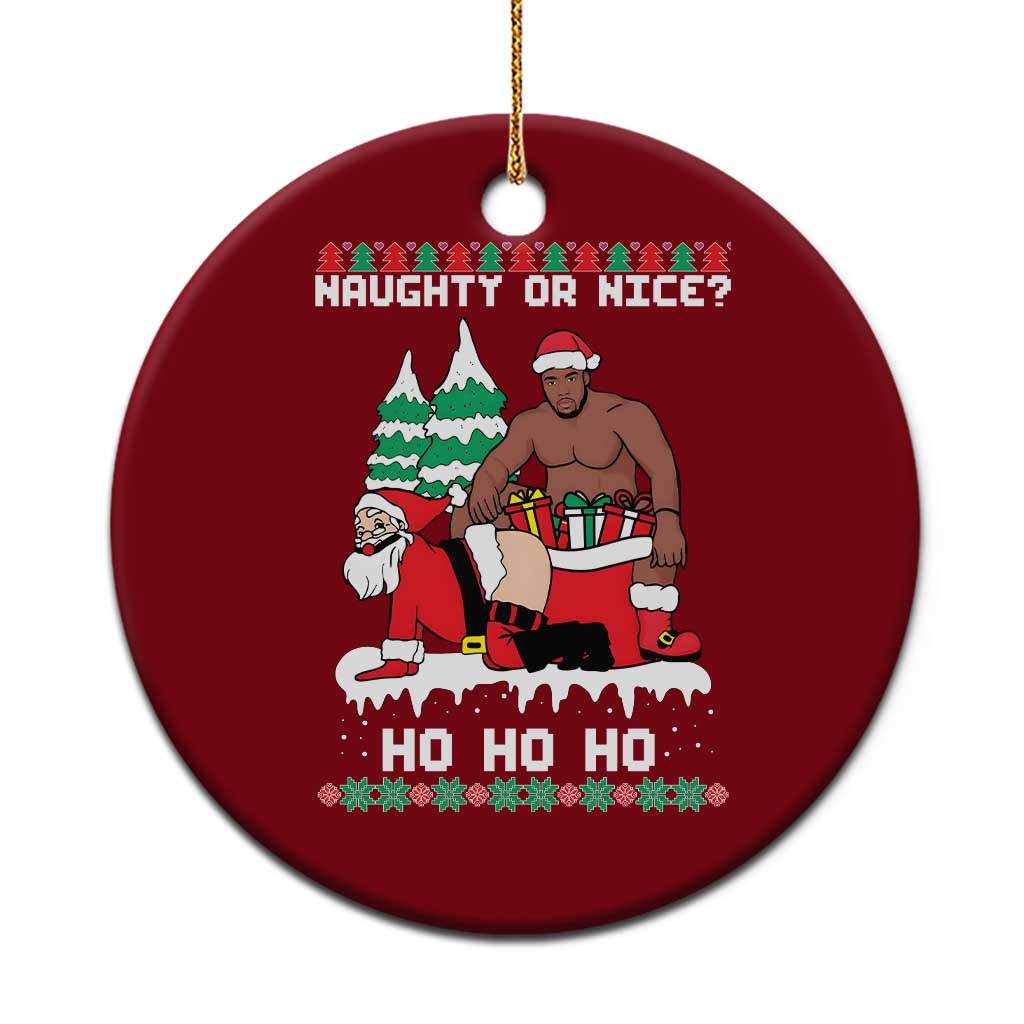 Funny Santa and Diddy Christmas Ceramic Ornament Naughty or Nice Ho Ho Ho Adult Humor Holiday - Wonder Print Shop