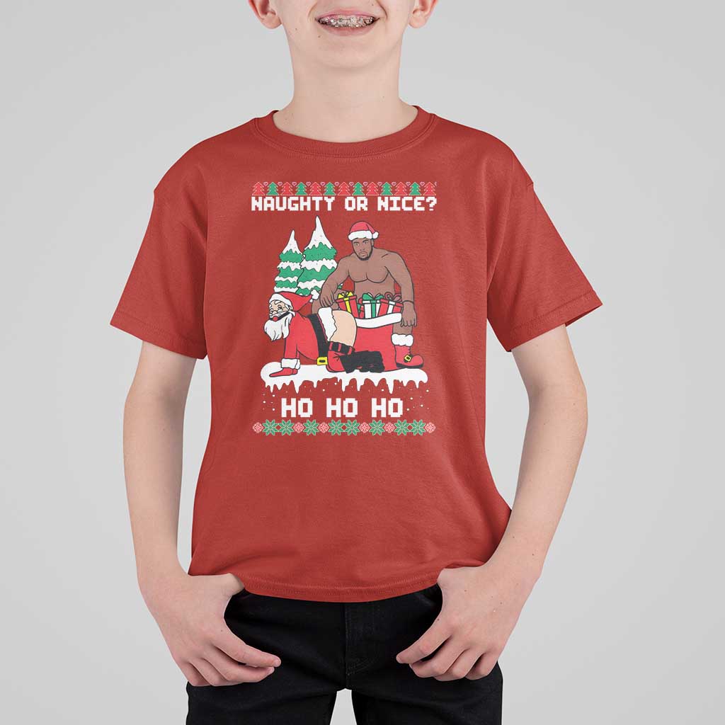 Funny Santa and Diddy Christmas T Shirt For Kid Naughty or Nice Ho Ho Ho Adult Humor Holiday - Wonder Print Shop