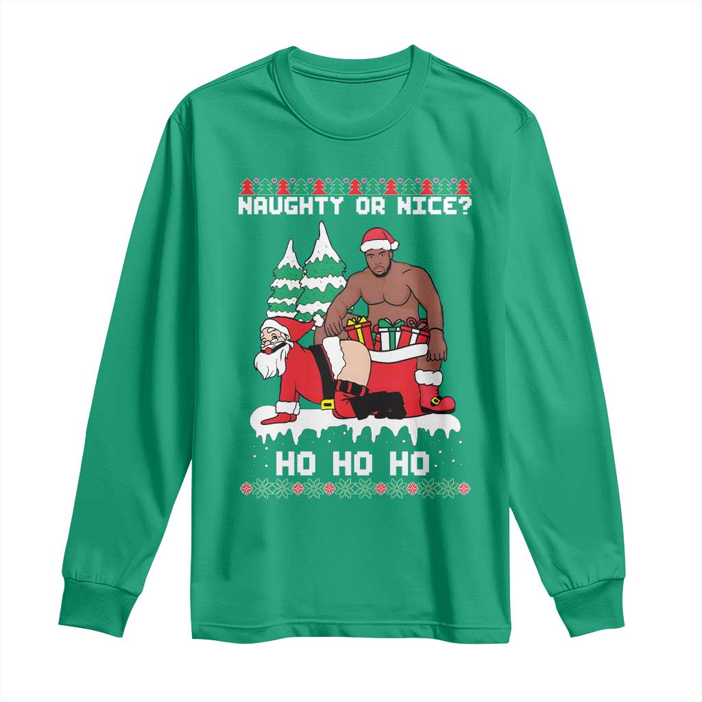 Funny Santa and Diddy Christmas Long Sleeve Shirt Naughty or Nice Ho Ho Ho Adult Humor Holiday - Wonder Print Shop