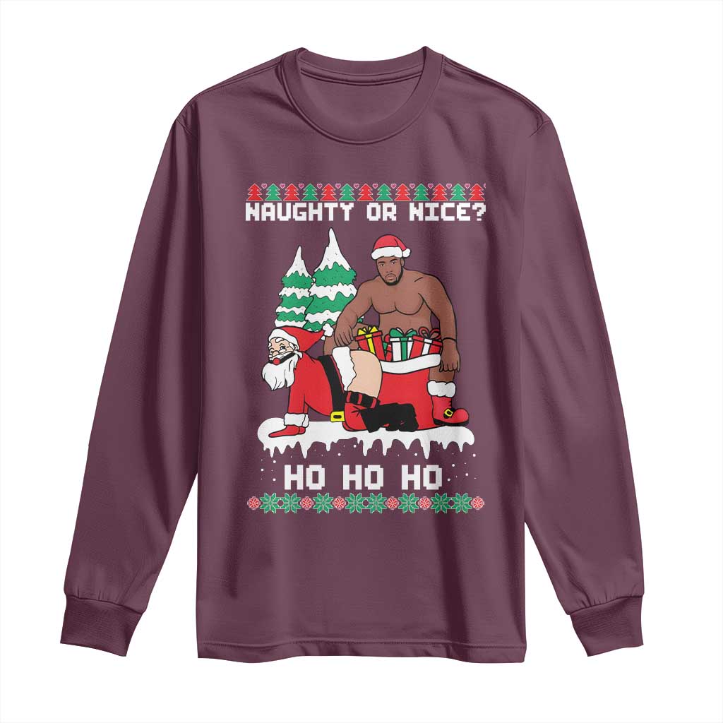 Funny Santa and Diddy Christmas Long Sleeve Shirt Naughty or Nice Ho Ho Ho Adult Humor Holiday - Wonder Print Shop