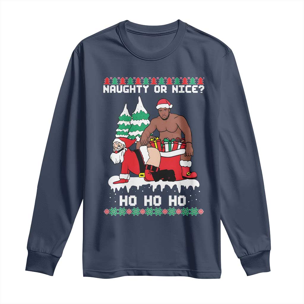 Funny Santa and Diddy Christmas Long Sleeve Shirt Naughty or Nice Ho Ho Ho Adult Humor Holiday - Wonder Print Shop
