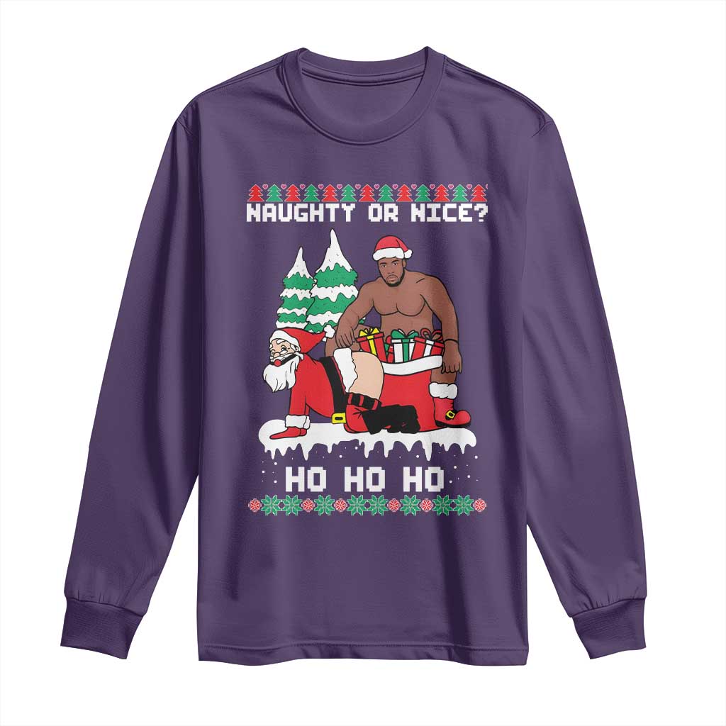 Funny Santa and Diddy Christmas Long Sleeve Shirt Naughty or Nice Ho Ho Ho Adult Humor Holiday - Wonder Print Shop