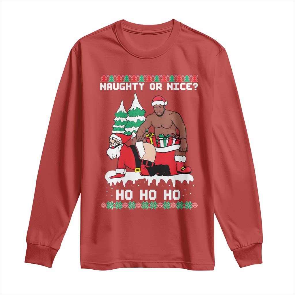 Funny Santa and Diddy Christmas Long Sleeve Shirt Naughty or Nice Ho Ho Ho Adult Humor Holiday - Wonder Print Shop