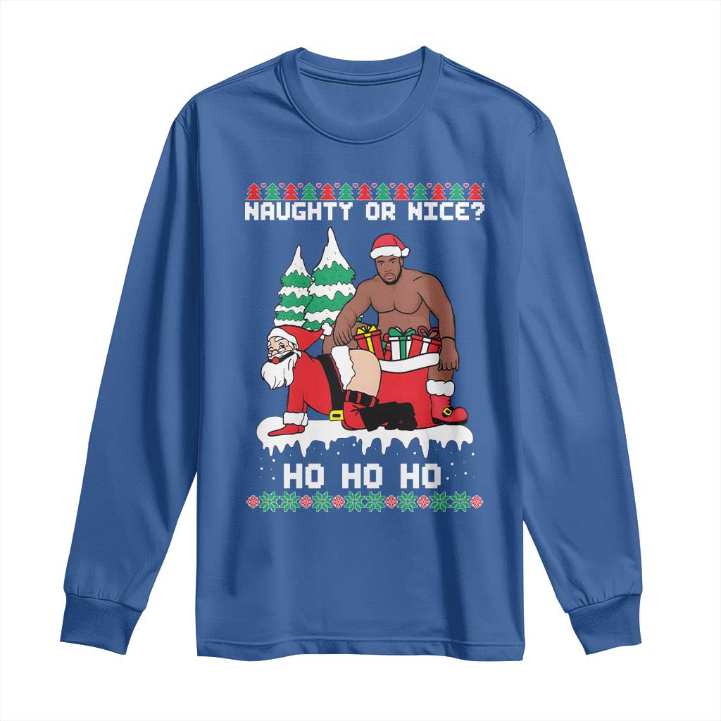 Funny Santa and Diddy Christmas Long Sleeve Shirt Naughty or Nice Ho Ho Ho Adult Humor Holiday - Wonder Print Shop