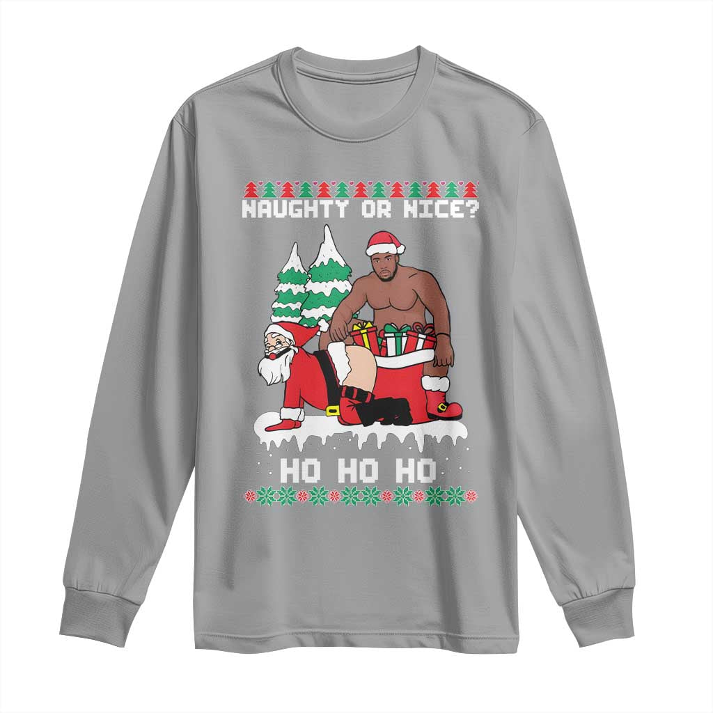 Funny Santa and Diddy Christmas Long Sleeve Shirt Naughty or Nice Ho Ho Ho Adult Humor Holiday - Wonder Print Shop