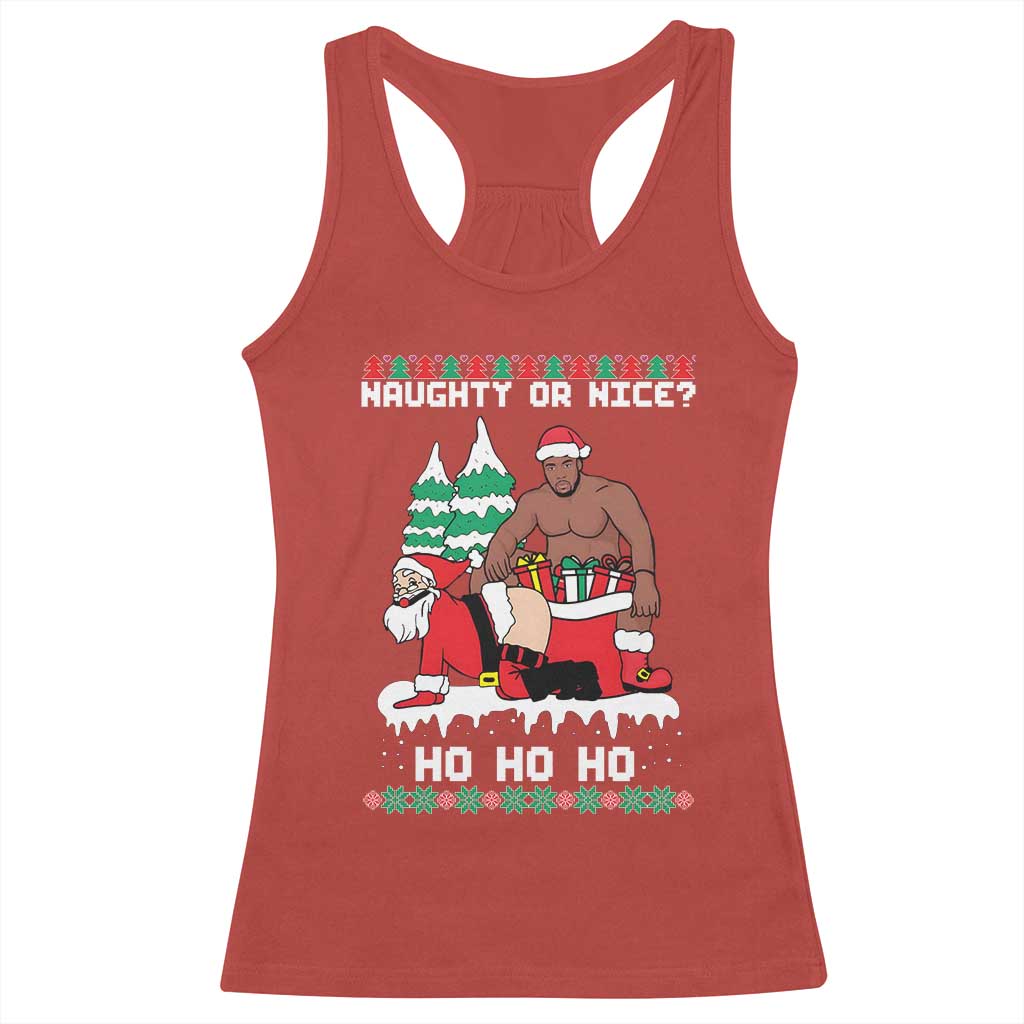 Funny Santa and Diddy Christmas Racerback Tank Top Naughty or Nice Ho Ho Ho Adult Humor Holiday - Wonder Print Shop