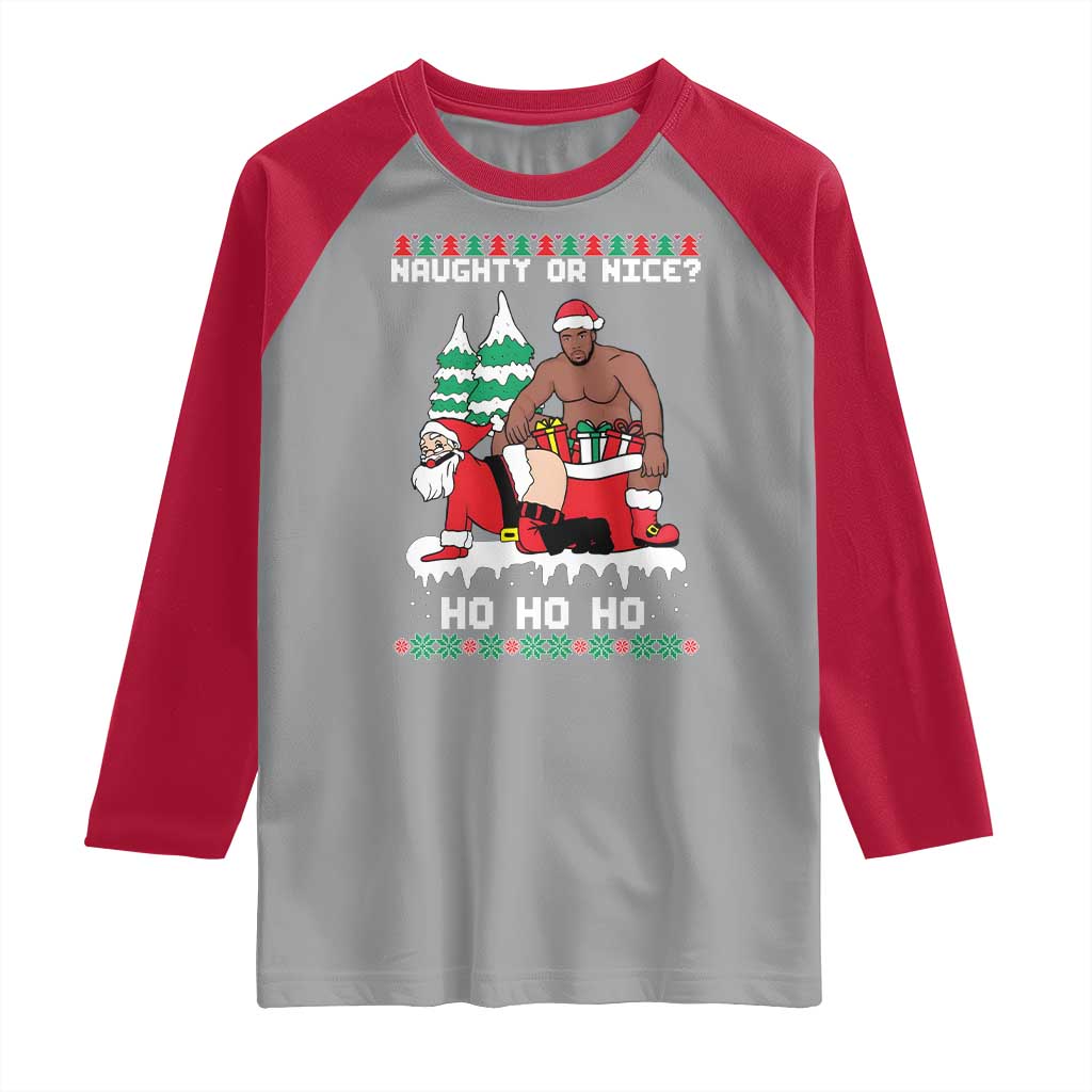 Funny Santa and Diddy Christmas Raglan Shirt Naughty or Nice Ho Ho Ho Adult Humor Holiday - Wonder Print Shop