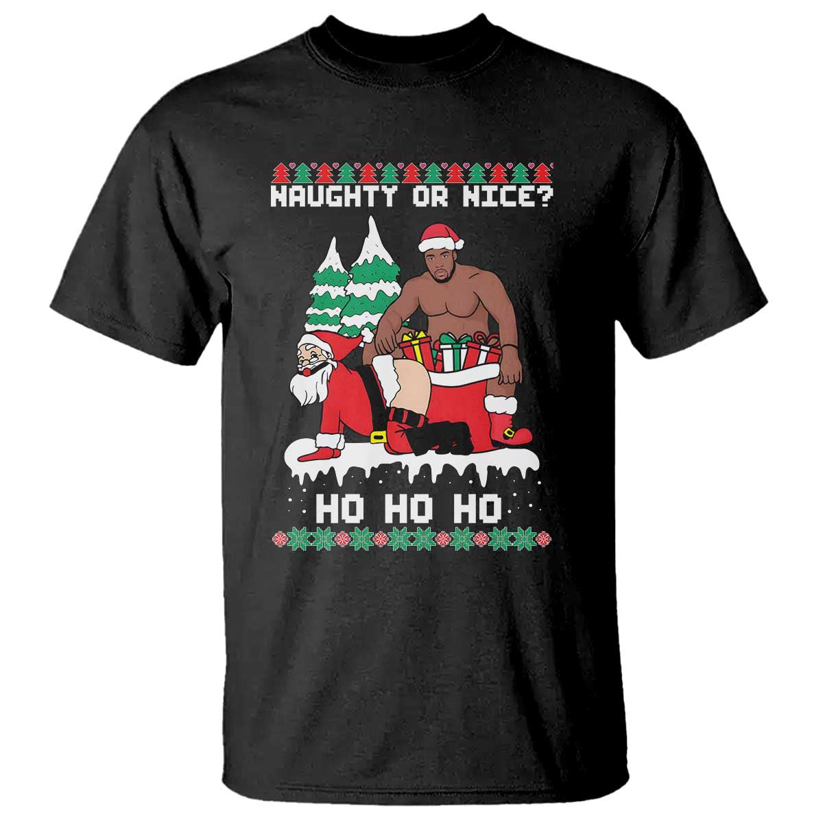 Funny Santa and Diddy Christmas T Shirt Naughty or Nice Ho Ho Ho Adult Humor Holiday - Wonder Print Shop