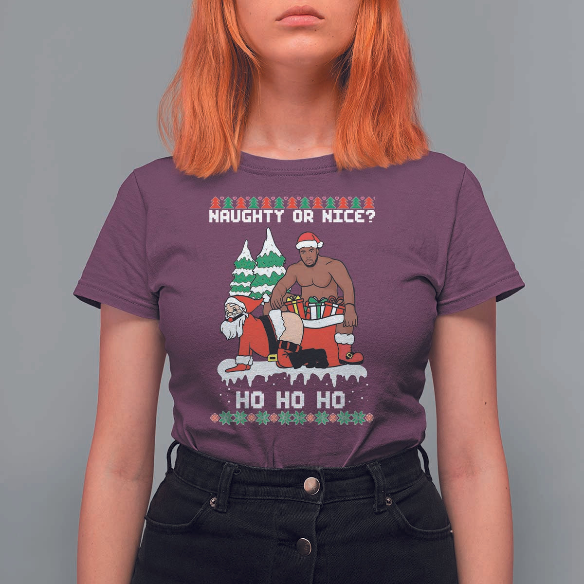 Funny Santa and Diddy Christmas T Shirt For Women Naughty or Nice Ho Ho Ho Adult Humor Holiday - Wonder Print Shop
