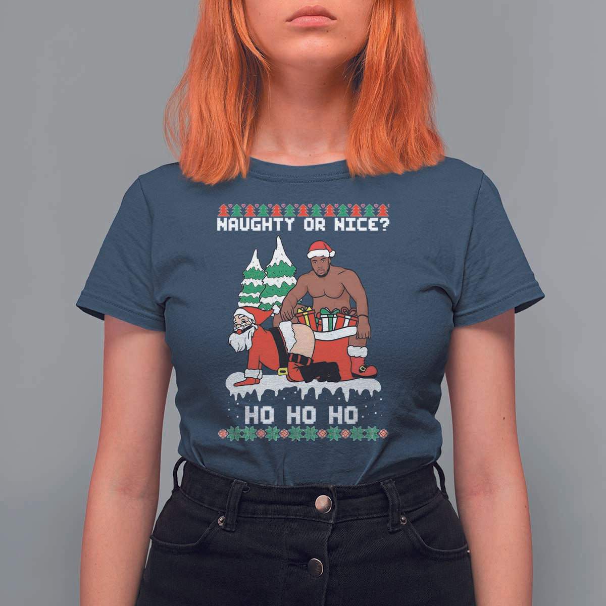 Funny Santa and Diddy Christmas T Shirt For Women Naughty or Nice Ho Ho Ho Adult Humor Holiday - Wonder Print Shop
