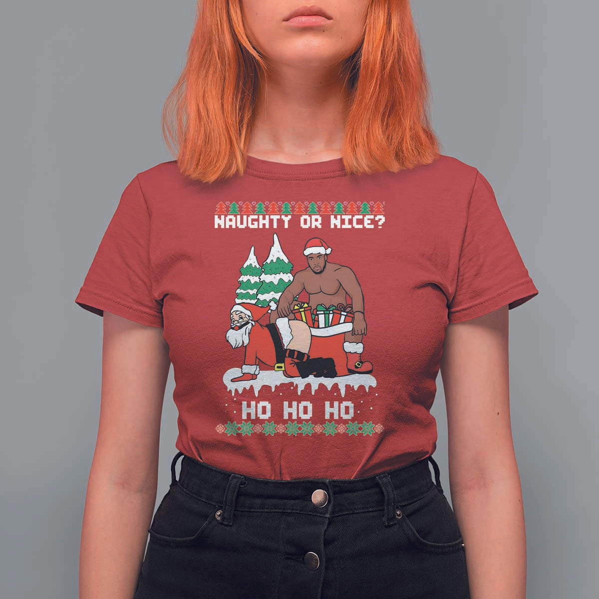 Funny Santa and Diddy Christmas T Shirt For Women Naughty or Nice Ho Ho Ho Adult Humor Holiday - Wonder Print Shop