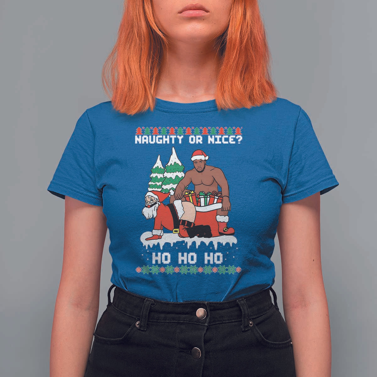 Funny Santa and Diddy Christmas T Shirt For Women Naughty or Nice Ho Ho Ho Adult Humor Holiday - Wonder Print Shop