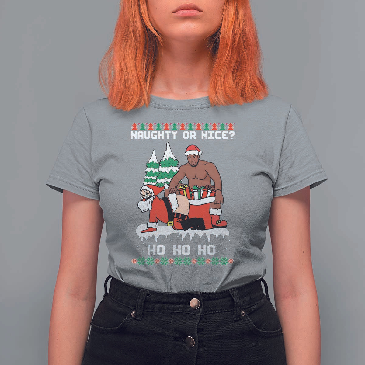 Funny Santa and Diddy Christmas T Shirt For Women Naughty or Nice Ho Ho Ho Adult Humor Holiday - Wonder Print Shop