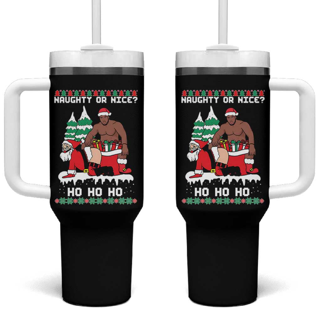 Funny Santa and Diddy Christmas Tumbler With Handle Naughty or Nice Ho Ho Ho Adult Humor Holiday - Wonder Print Shop
