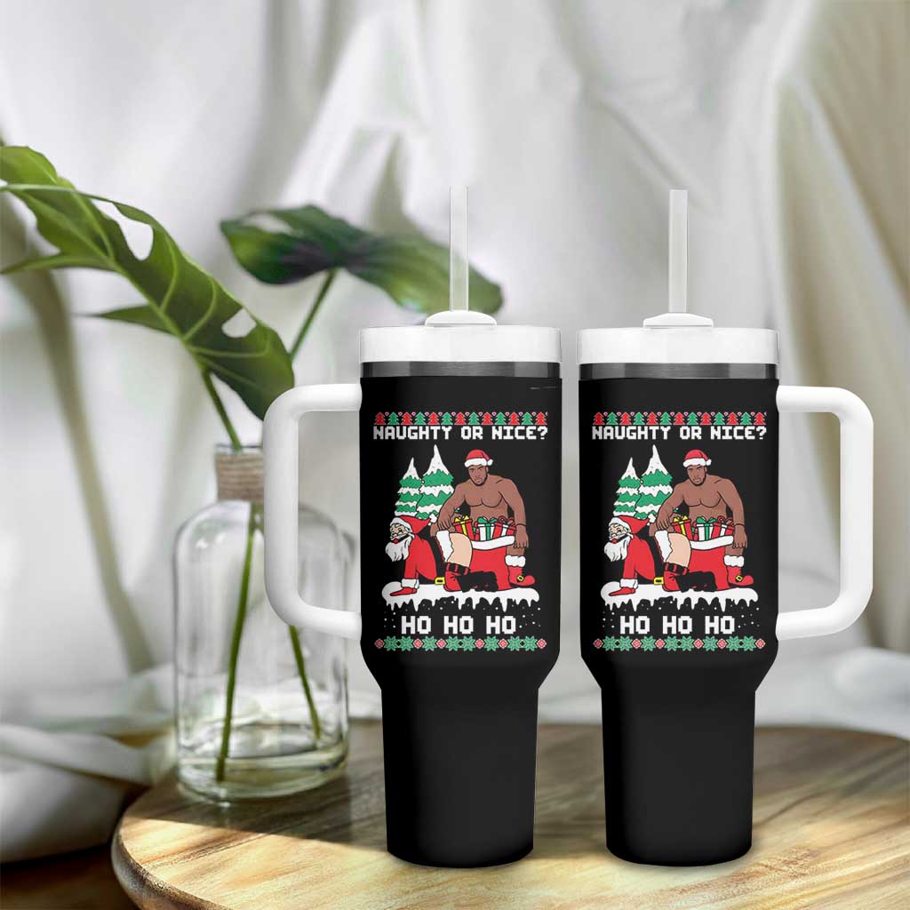 Funny Santa and Diddy Christmas Tumbler With Handle Naughty or Nice Ho Ho Ho Adult Humor Holiday - Wonder Print Shop