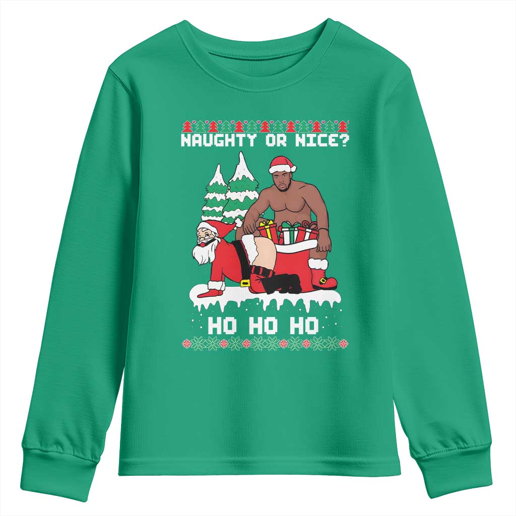 Funny Santa and Diddy Christmas Youth Sweatshirt Naughty or Nice Ho Ho Ho Adult Humor Holiday - Wonder Print Shop
