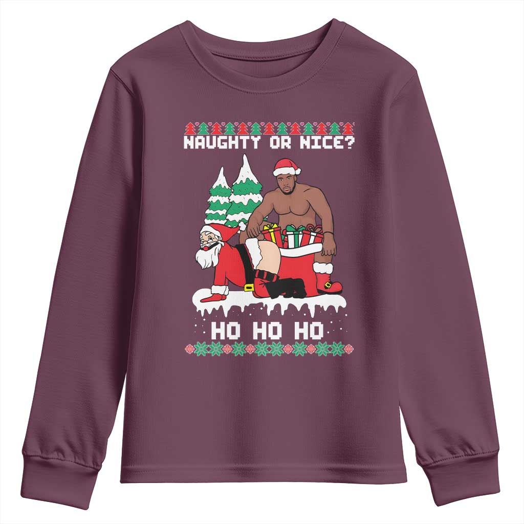 Funny Santa and Diddy Christmas Youth Sweatshirt Naughty or Nice Ho Ho Ho Adult Humor Holiday - Wonder Print Shop