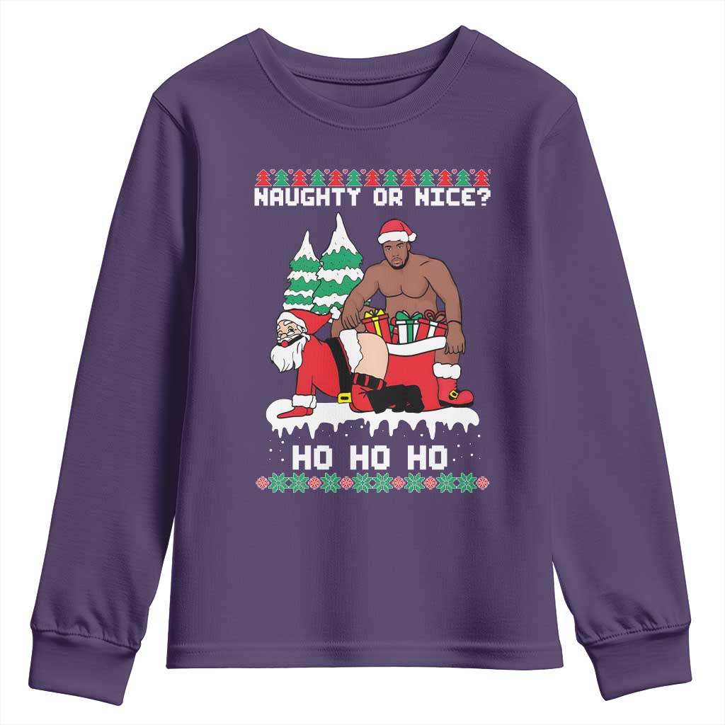 Funny Santa and Diddy Christmas Youth Sweatshirt Naughty or Nice Ho Ho Ho Adult Humor Holiday - Wonder Print Shop