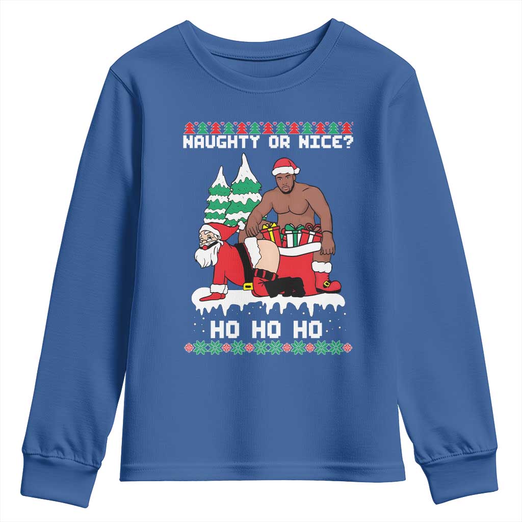 Funny Santa and Diddy Christmas Youth Sweatshirt Naughty or Nice Ho Ho Ho Adult Humor Holiday - Wonder Print Shop