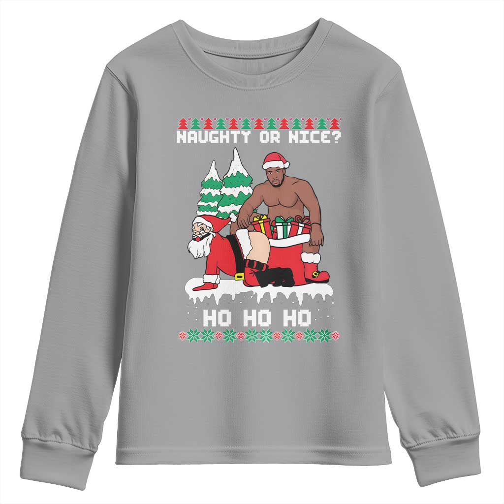 Funny Santa and Diddy Christmas Youth Sweatshirt Naughty or Nice Ho Ho Ho Adult Humor Holiday - Wonder Print Shop