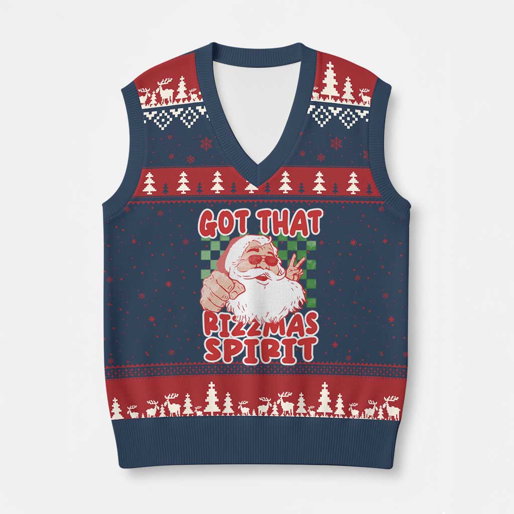 Funny Santa Rizz Xmas V-Neck Knit Sweater Vest Got That Rizzmas Spirit Retro Groovy - Wonder Print Shop