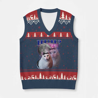 Funny Cat Emotion Meme V-Neck Knit Sweater Vest Huh Silly Sarcasm - Wonder Print Shop