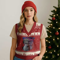 Funny Cat Emotion Meme V-Neck Knit Sweater Vest Huh Silly Sarcasm - Wonder Print Shop