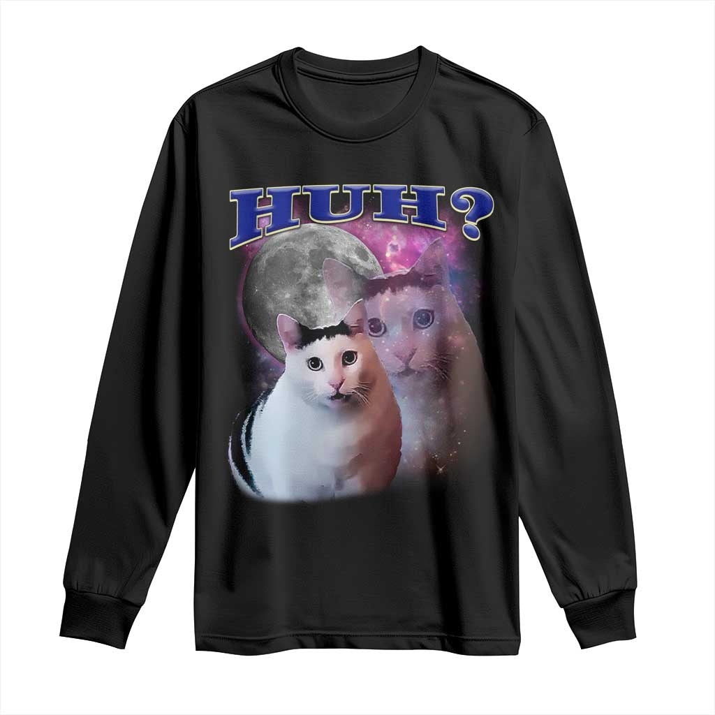 Funny Cat Emotion Meme Long Sleeve Shirt Huh Silly Sarcasm