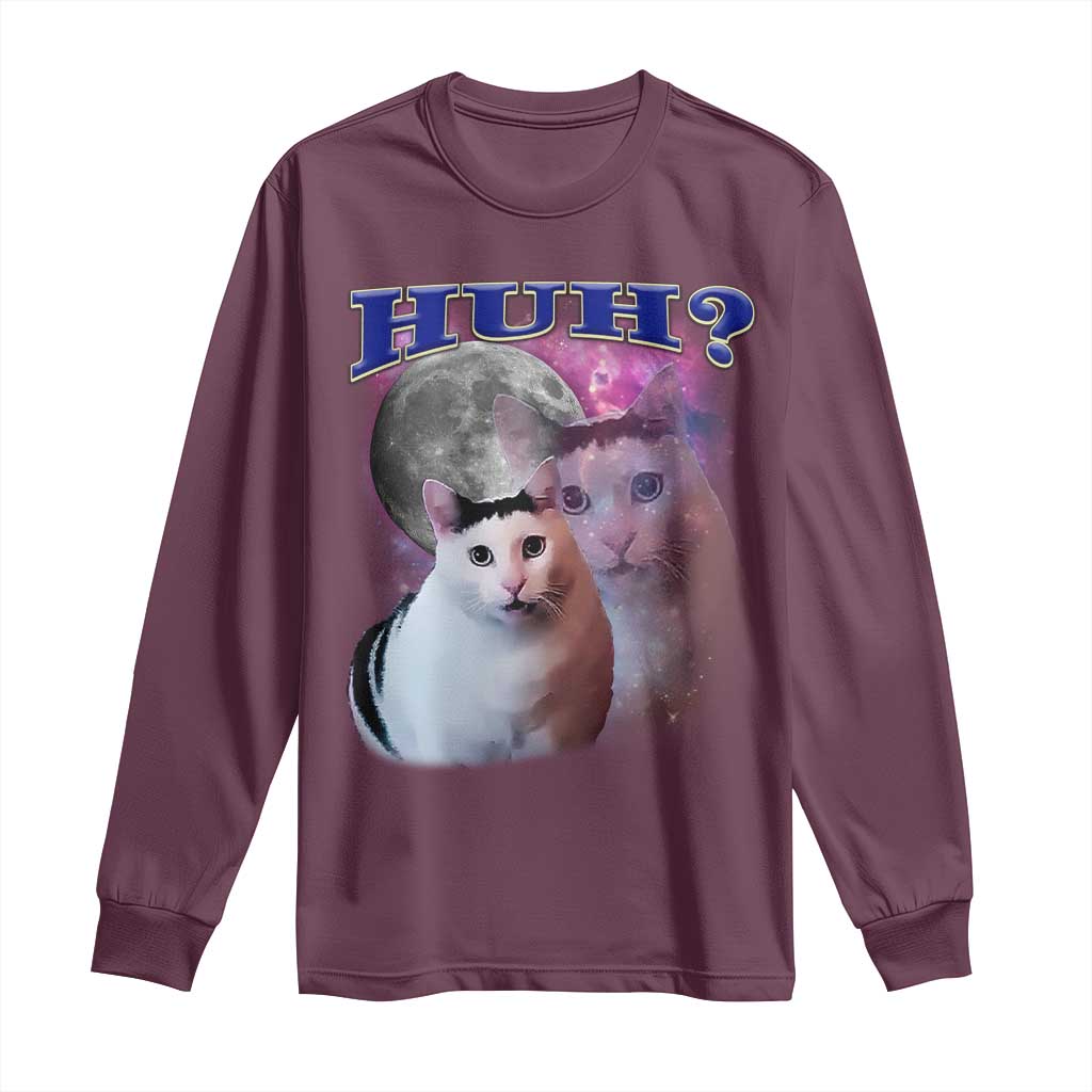 Funny Cat Emotion Meme Long Sleeve Shirt Huh Silly Sarcasm