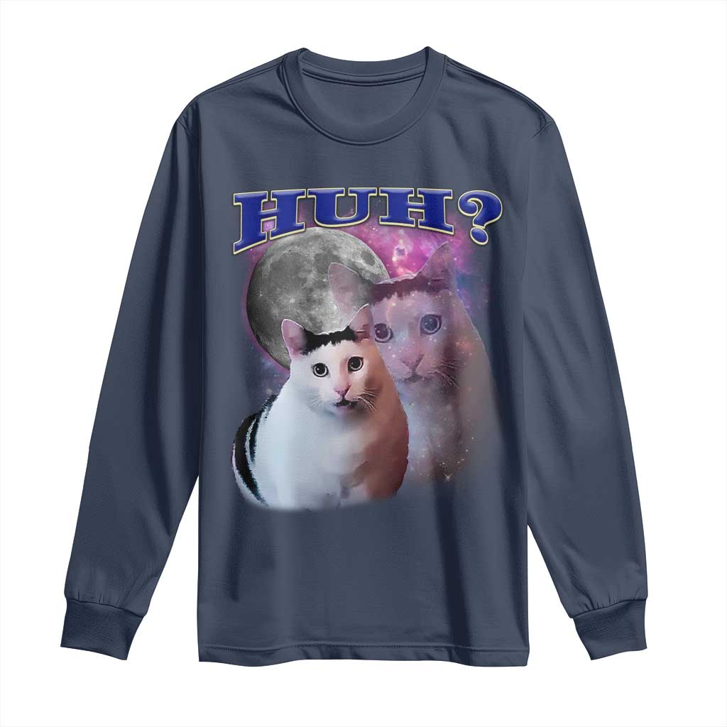 Funny Cat Emotion Meme Long Sleeve Shirt Huh Silly Sarcasm