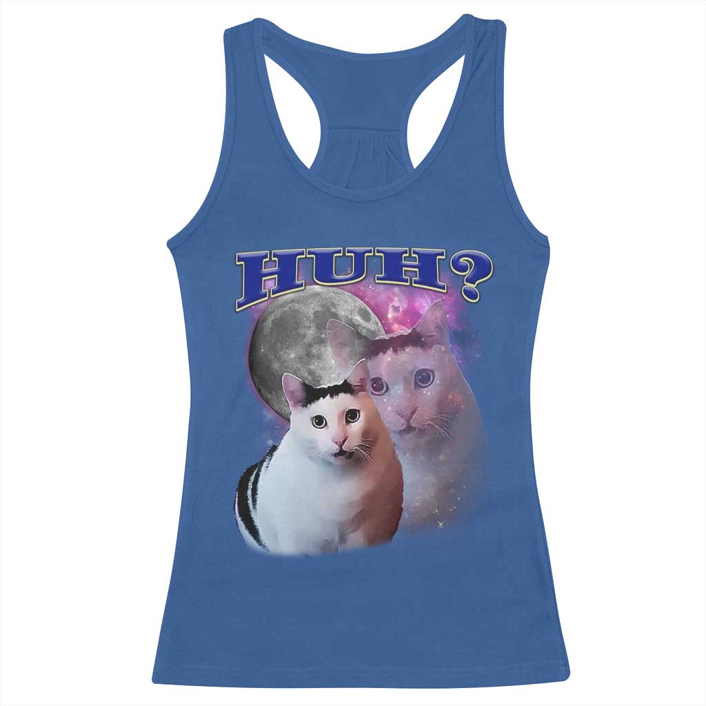 Funny Cat Emotion Meme Racerback Tank Top Huh Silly Sarcasm