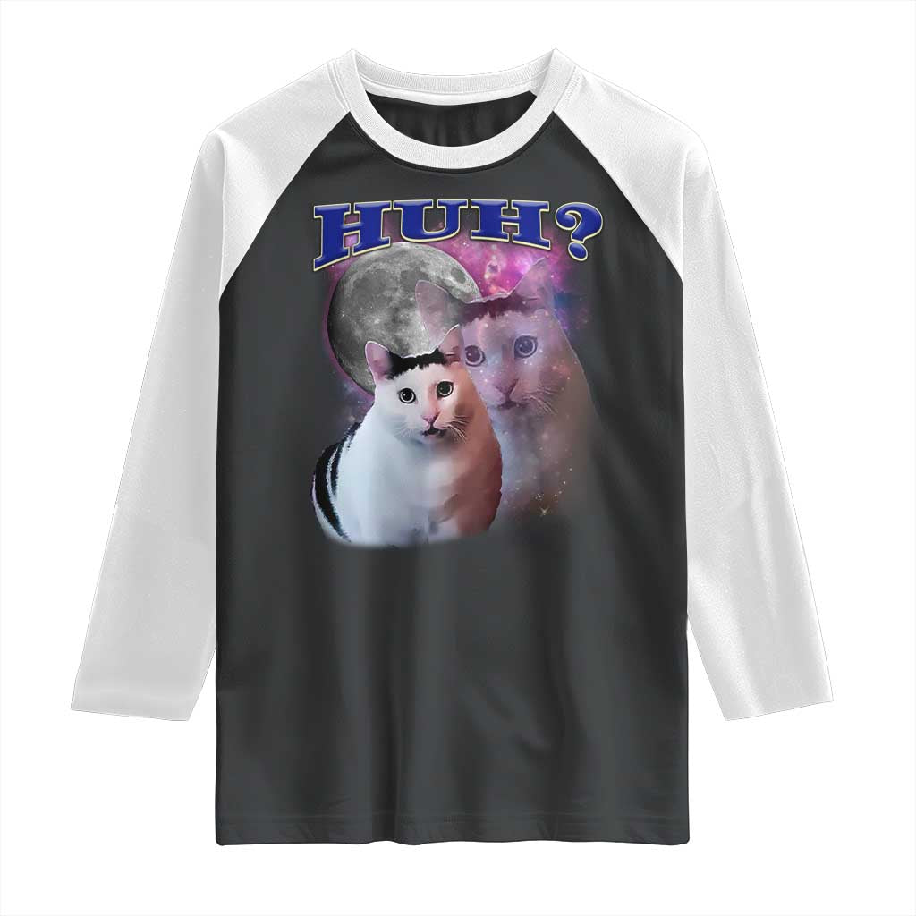 Funny Cat Emotion Meme Raglan Shirt Huh Silly Sarcasm
