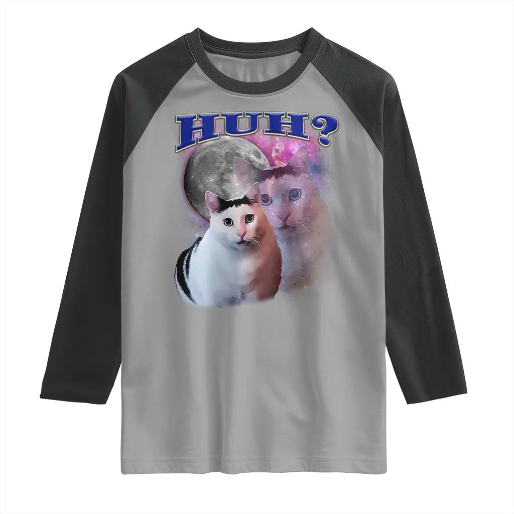 Funny Cat Emotion Meme Raglan Shirt Huh Silly Sarcasm