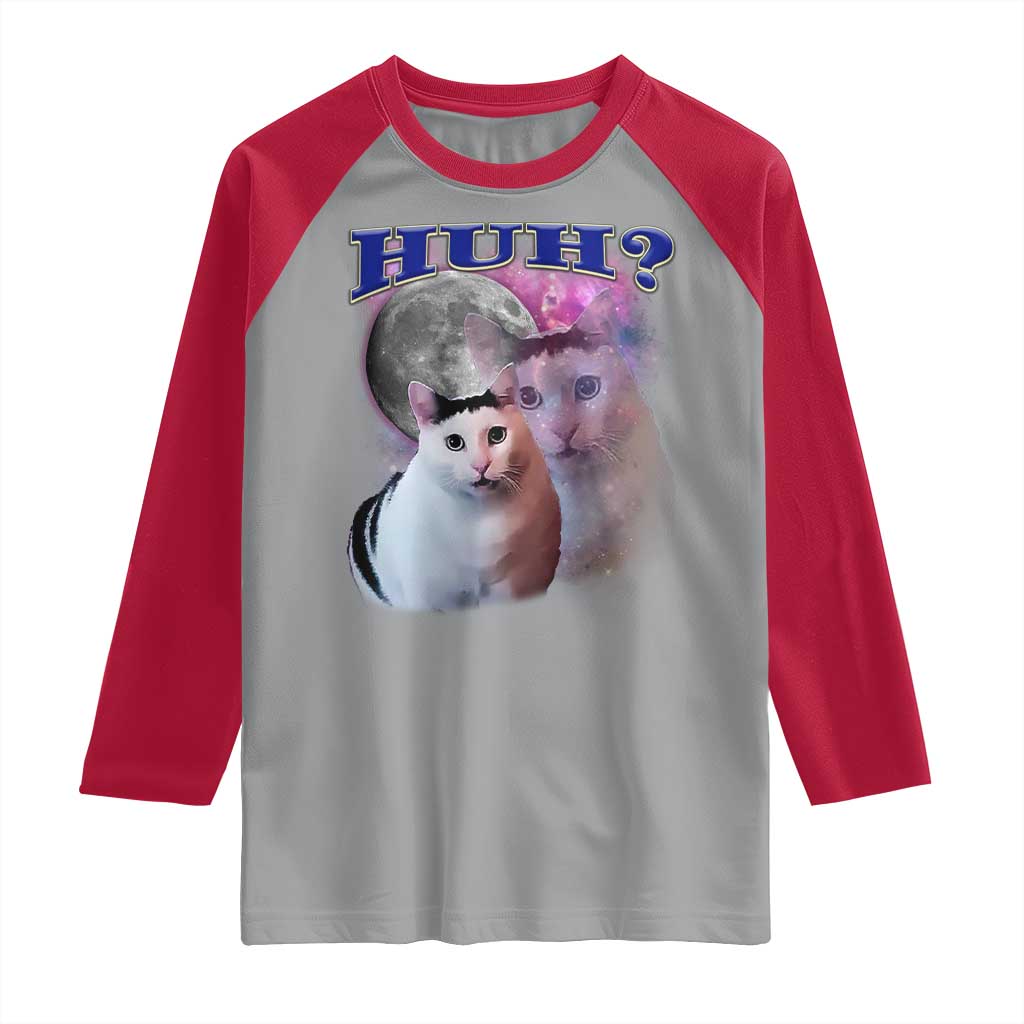 Funny Cat Emotion Meme Raglan Shirt Huh Silly Sarcasm