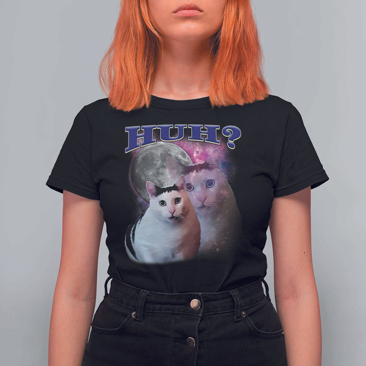 Funny Cat Emotion Meme T Shirt For Women Huh Silly Sarcasm - Wonder Print Shop