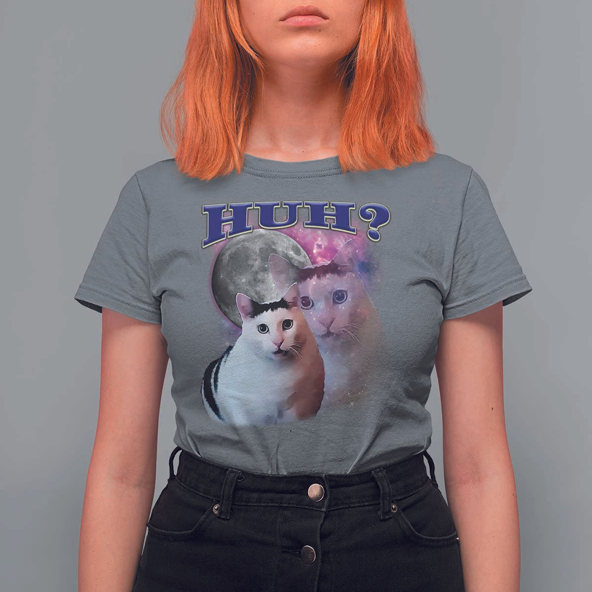 Funny Cat Emotion Meme T Shirt For Women Huh Silly Sarcasm - Wonder Print Shop