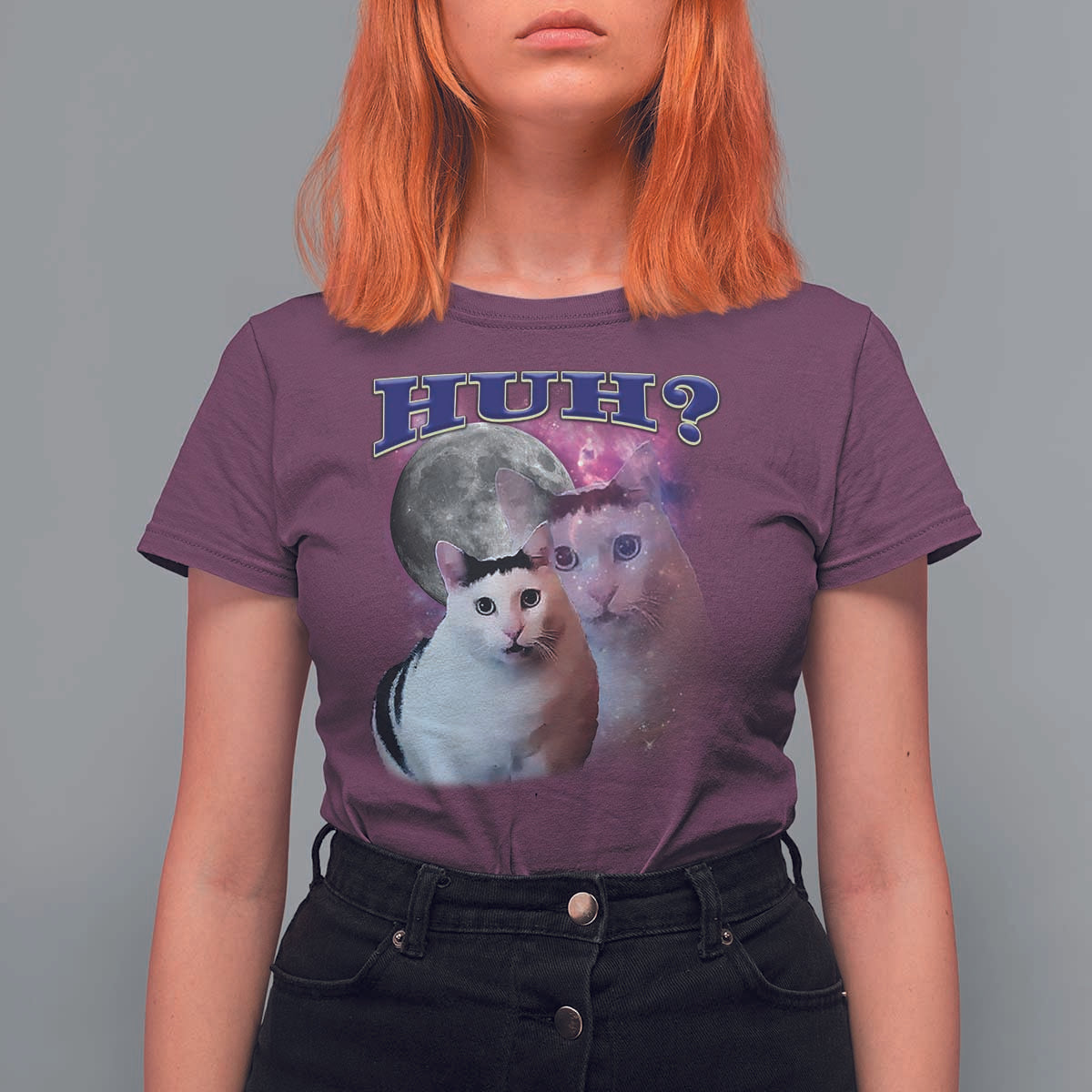Funny Cat Emotion Meme T Shirt For Women Huh Silly Sarcasm - Wonder Print Shop