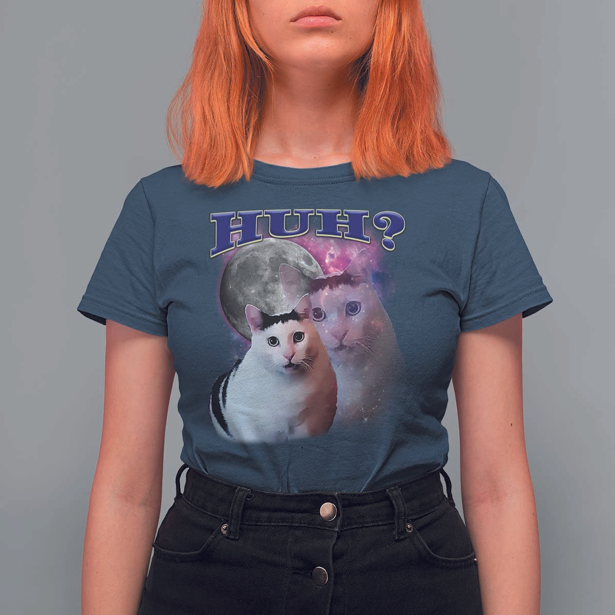 Funny Cat Emotion Meme T Shirt For Women Huh Silly Sarcasm - Wonder Print Shop