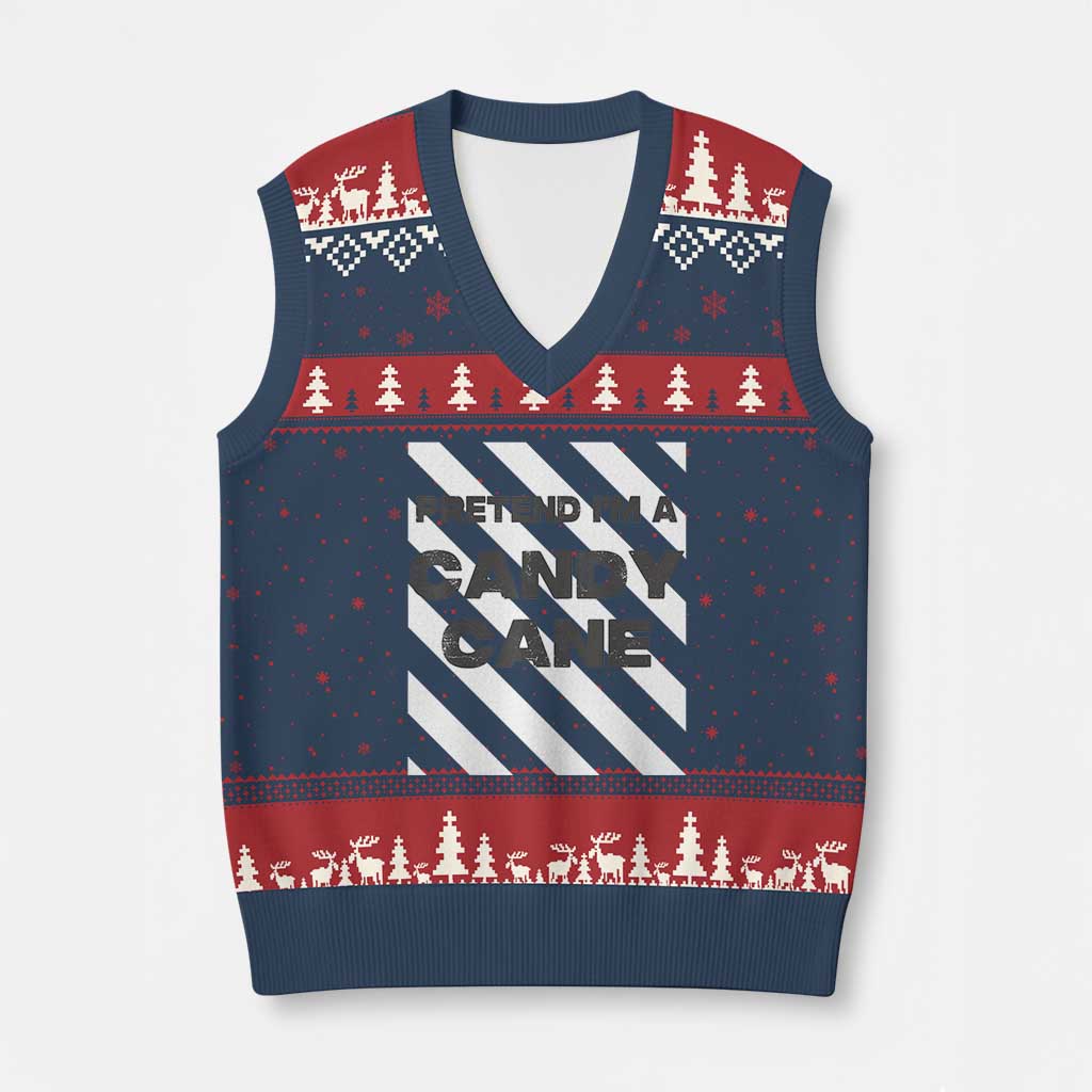 Funny Xmas Costume V-Neck Knit Sweater Vest Pretend I'm A Candy Cane - Wonder Print Shop