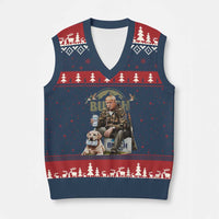 Funny Black Cat V-Neck Knit Sweater Vest Bruh Retro Cat Meme Graphic - Wonder Print Shop
