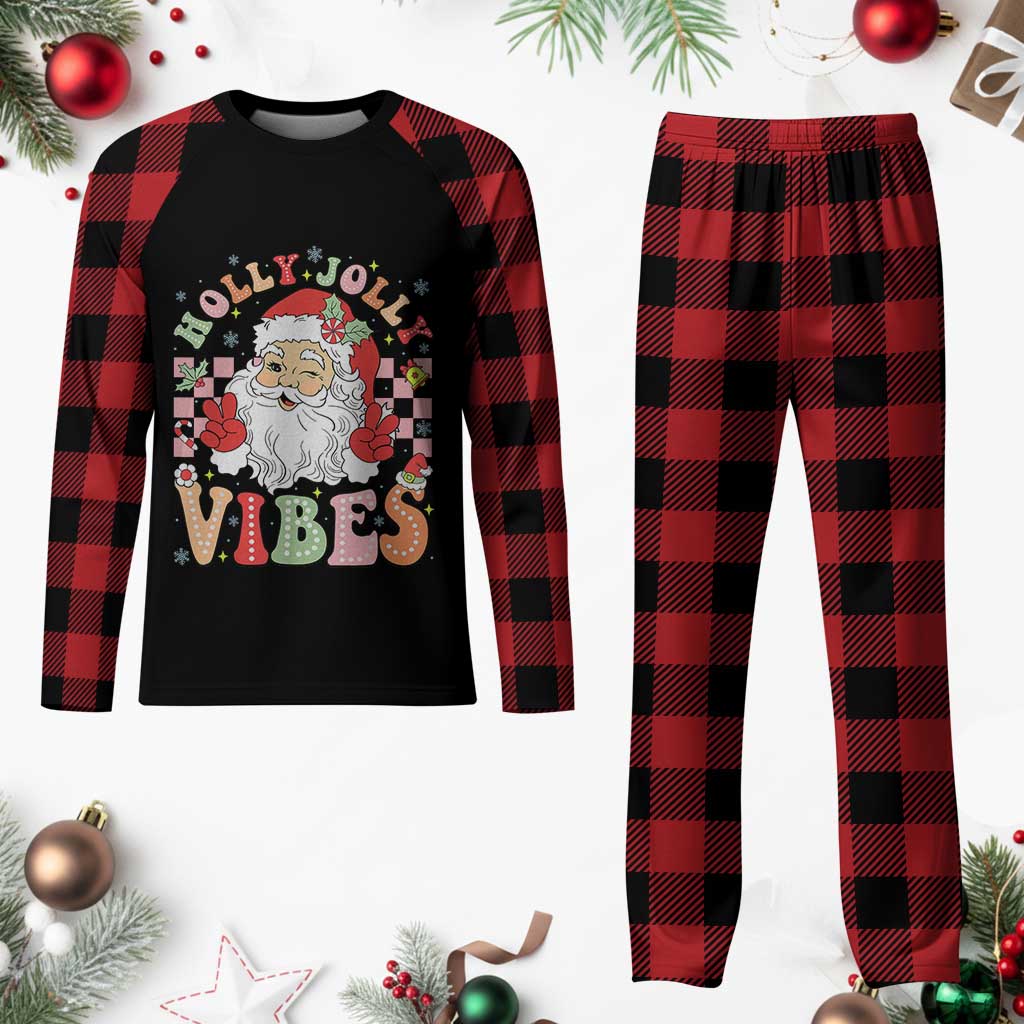 Retro Santa Christmas Plaid Pajama Set Groovy Cute Santa Claus Christmas Vibes Xmas - Wonder Print Shop