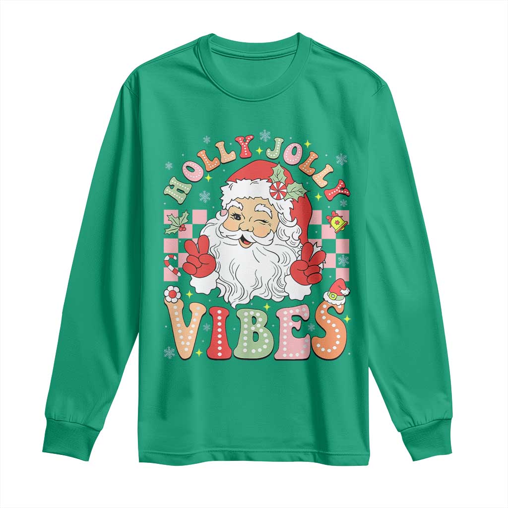 Retro Santa Christmas Long Sleeve Shirt Groovy Cute Santa Claus Christmas Vibes Xmas