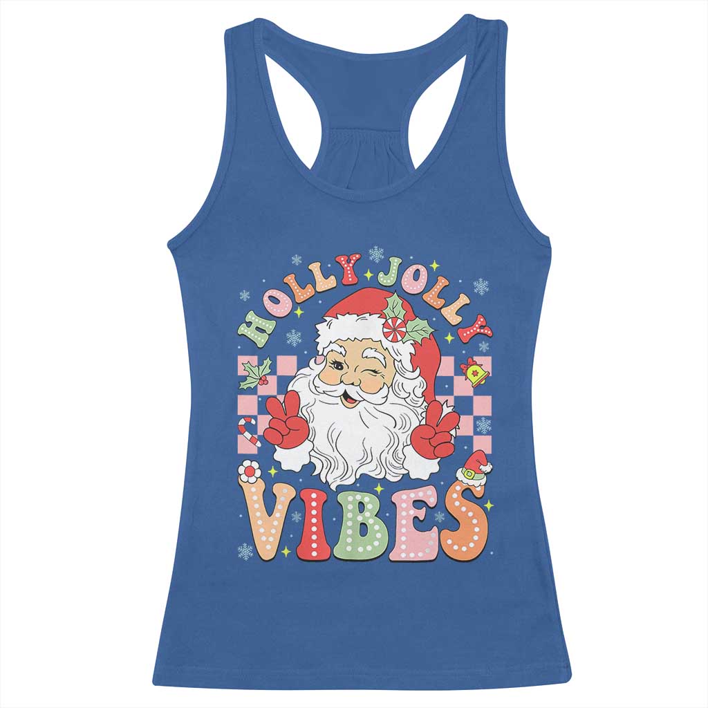Retro Santa Christmas Racerback Tank Top Groovy Cute Santa Claus Christmas Vibes Xmas