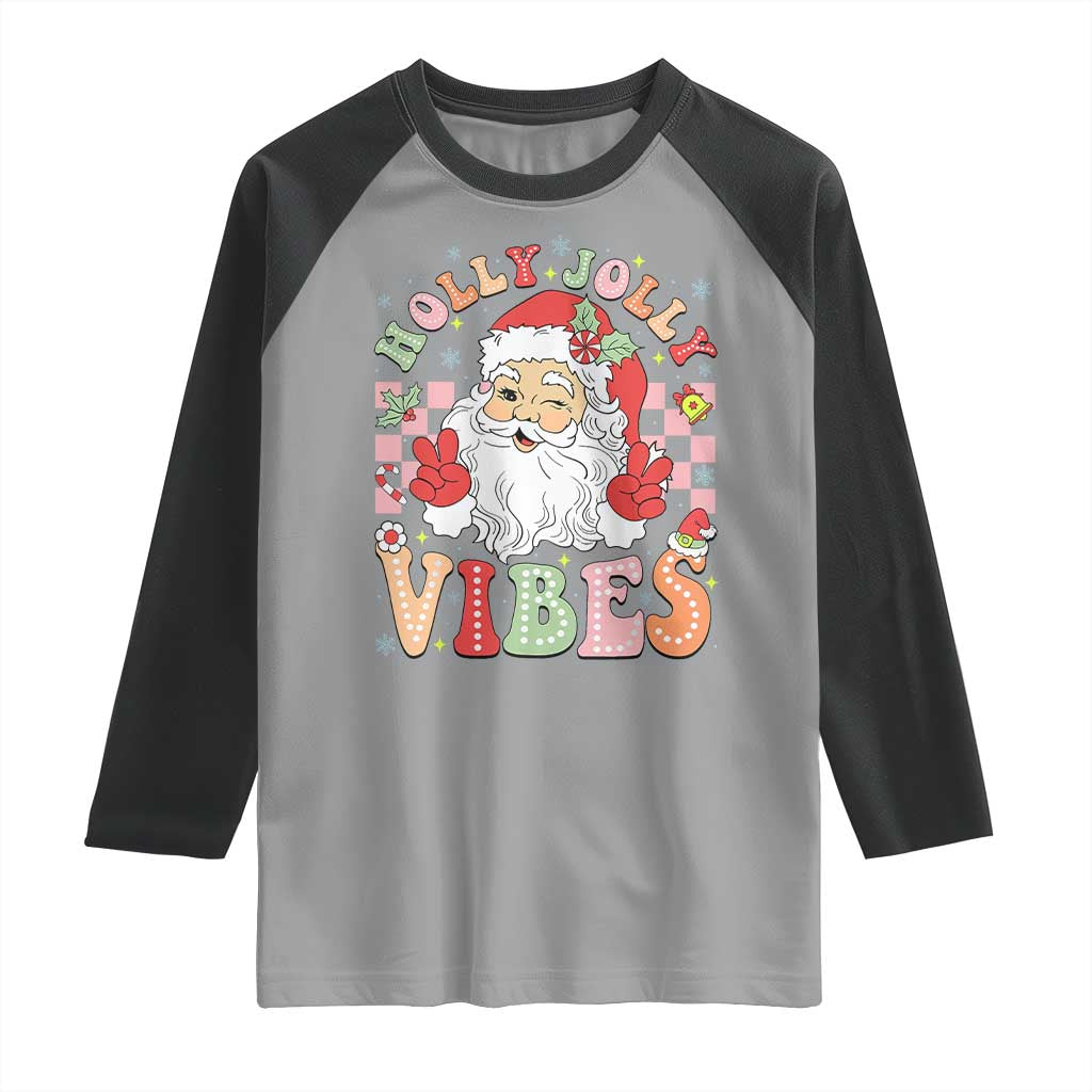 Retro Santa Christmas Raglan Shirt Groovy Cute Santa Claus Christmas Vibes Xmas