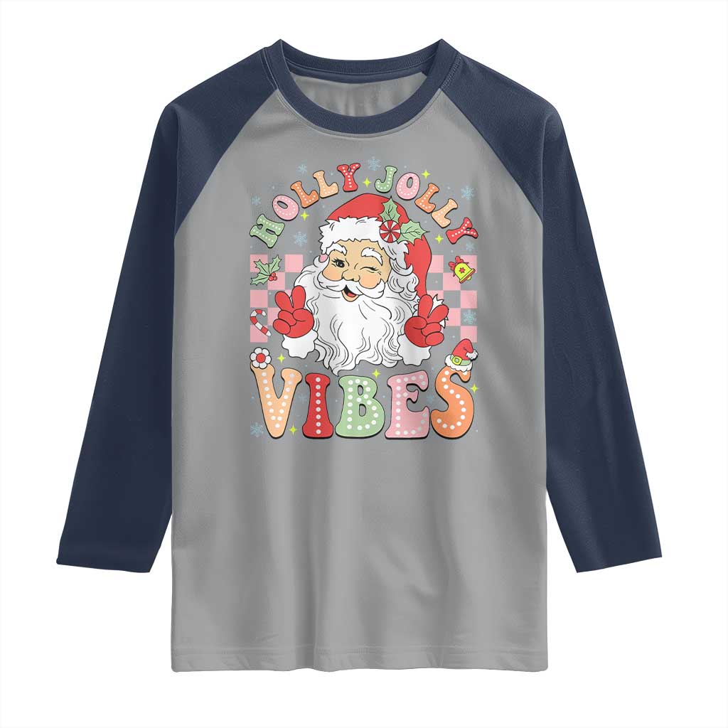 Retro Santa Christmas Raglan Shirt Groovy Cute Santa Claus Christmas Vibes Xmas