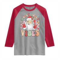 Retro Santa Christmas Raglan Shirt Groovy Cute Santa Claus Christmas Vibes Xmas